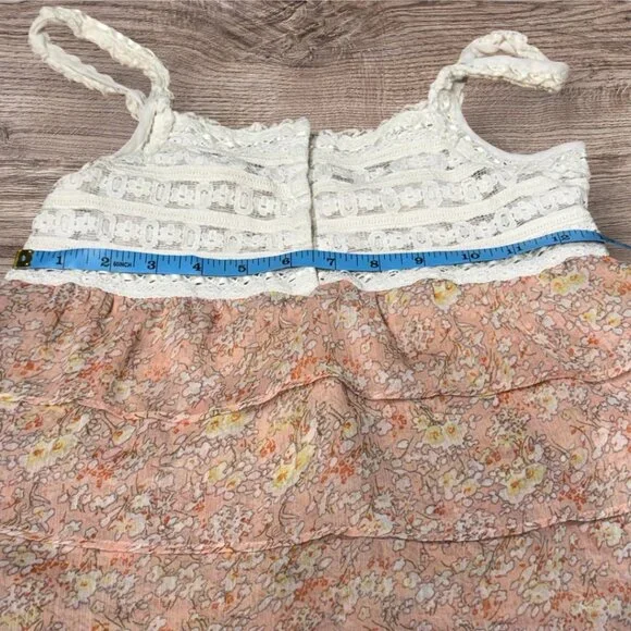 American Eagle Pink Floral and White Lace Tiered Baby Top Adjustable Straps XS - Picture 9 of 11